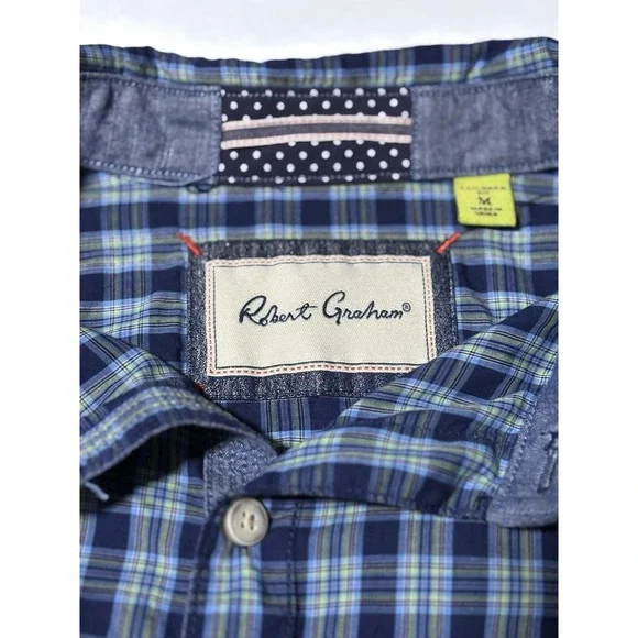 Robert Graham Shirt Mens Cotton Blue Tartan Plaid Tailored Fit Button Up Medium - Picture 14 of 14